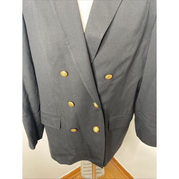 Talbots Black Worsted Wool Blazer 18 Double Breasted Gold Crest Buttons USA - Picture 3 of 8